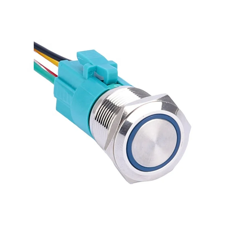 19mm Waterproof 5Pin 12V Blue Led Illuminated ON OFF Switch Momentary Push Button With Socket Plug