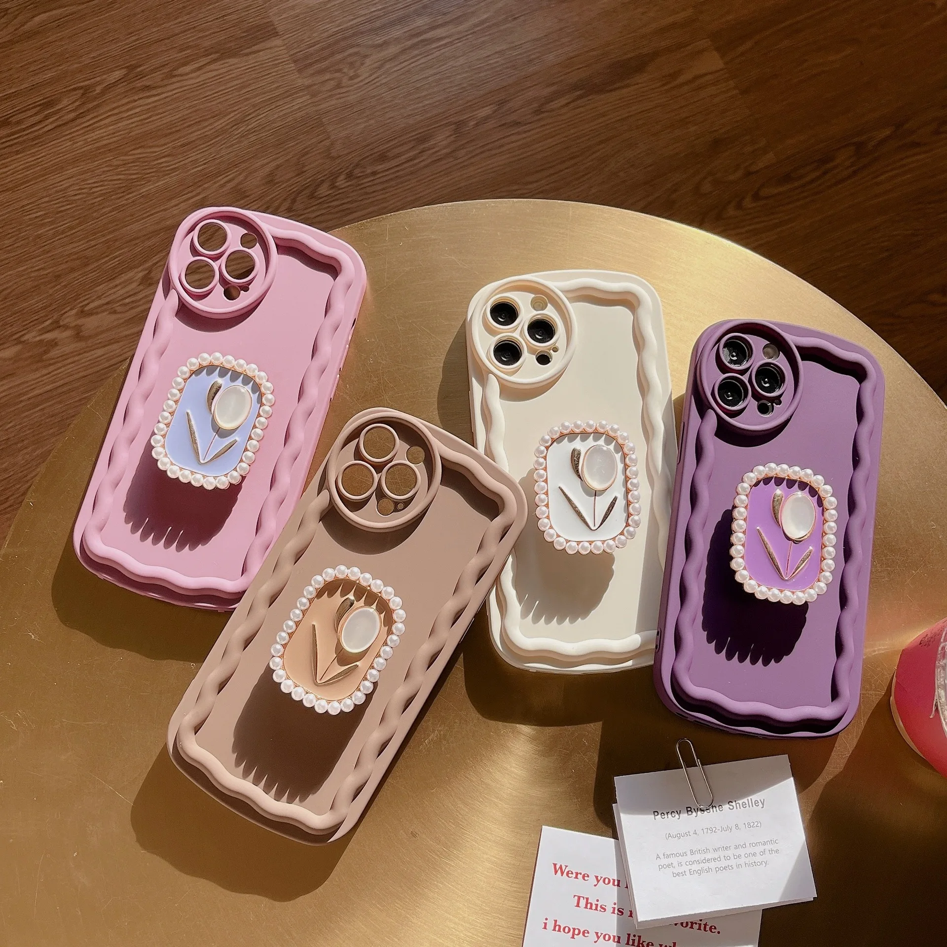 

Luxury Phone Case for iphone 14 pro max Pearl-flower Holder Pure Color Soft Silicone Phone Case for iphone 13 pro /