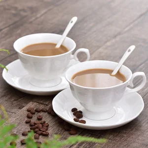 Ceramic white color coffee cup with saucer and spoon porcelain 160ml