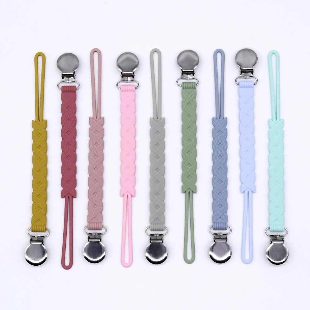 

Eco-Friendly food grade silicone Chewable Pacifier Chain Baby Products Anti-Falling Woven Nipple Clip chain, Customized color