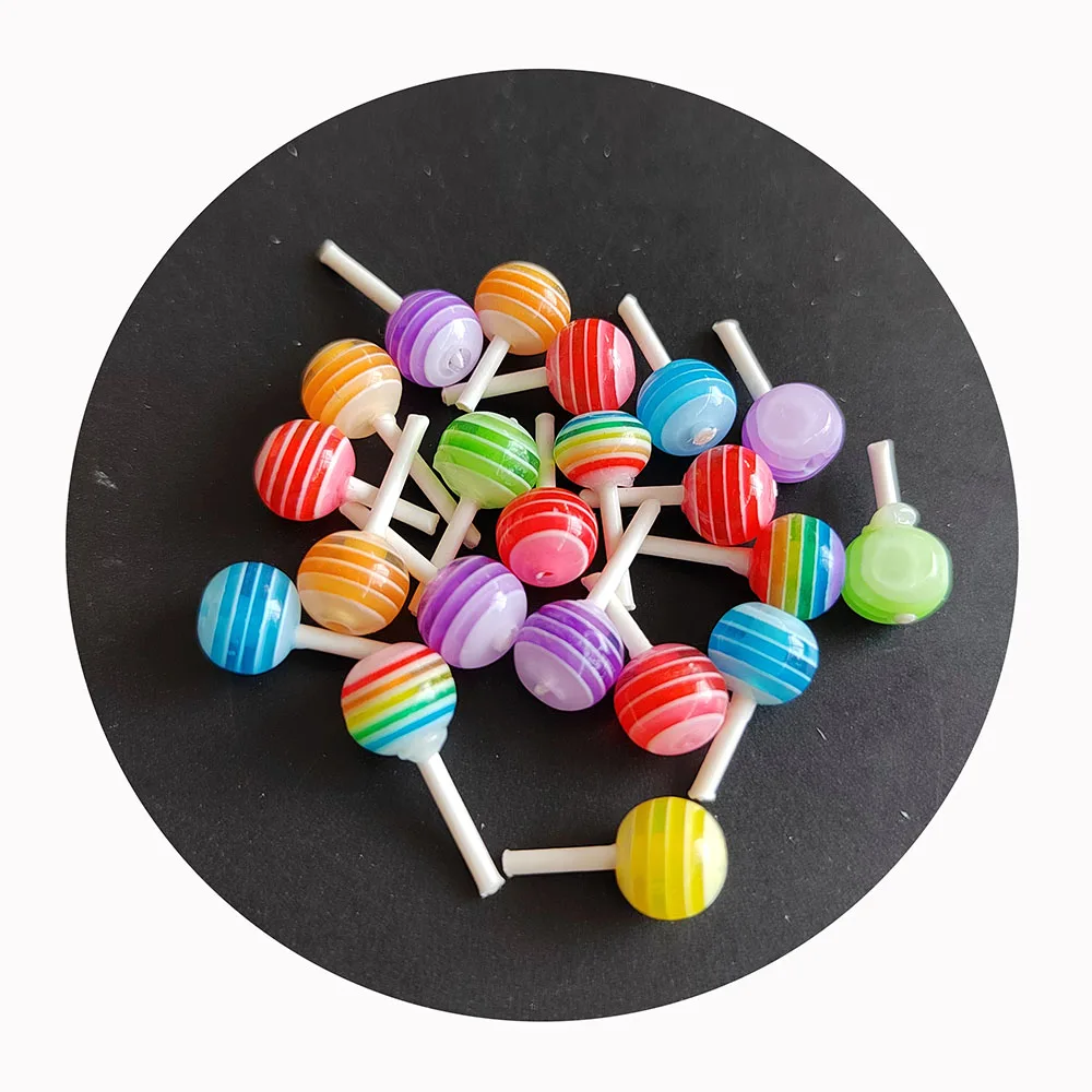 4mm 6mm 8mm  Round Striped Candy Color Resin Stripe Lollipops Charms for Earring Bracelets Necklaces Making