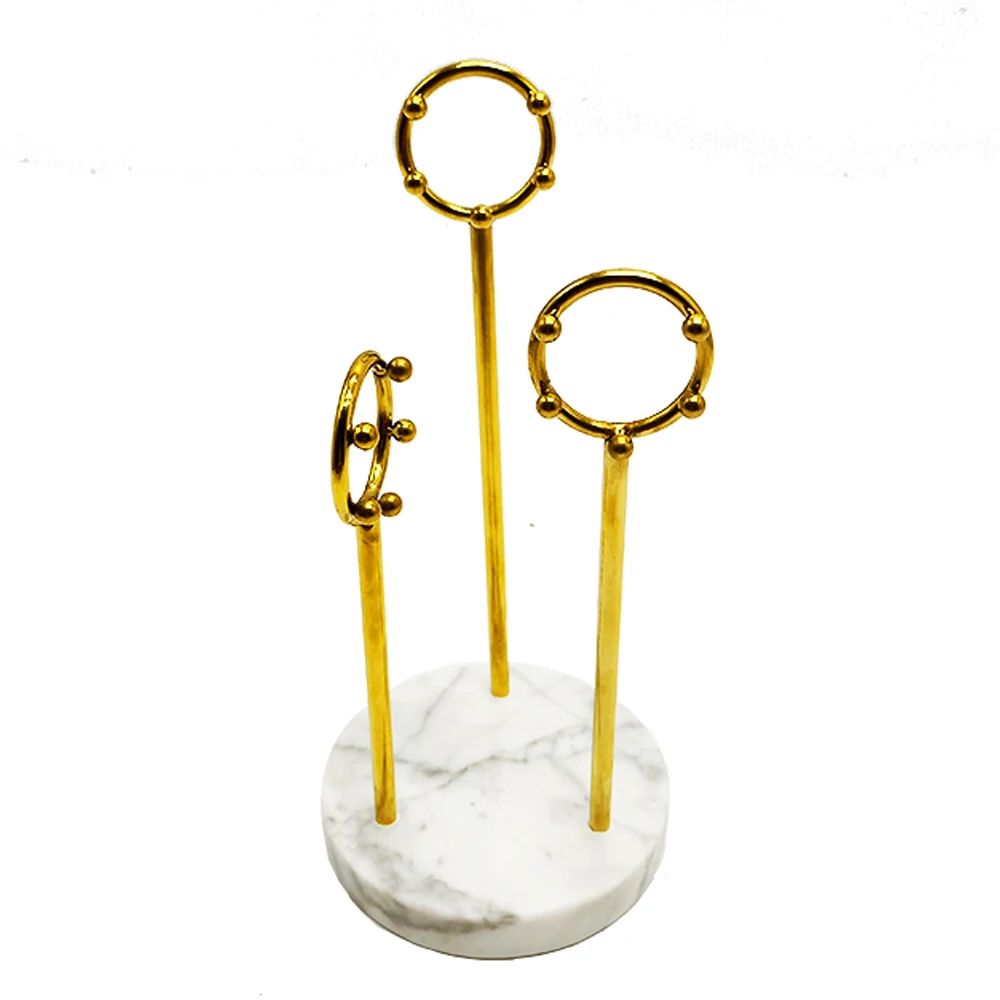 

High Quality Marble Base Metal Ring Necklace Bracelet Jewelry Holder, Gold