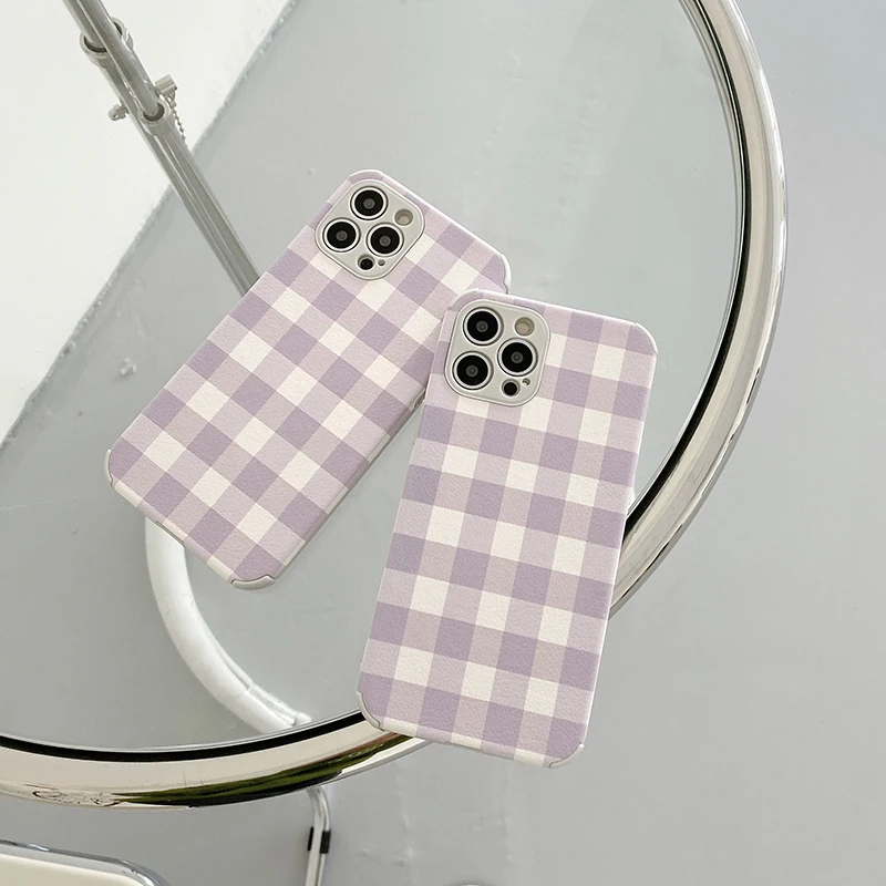 

Purple Lattice Phone Case Classical European Style Phone Cover for iPhone 12 Pro Max 11 XS XR 7