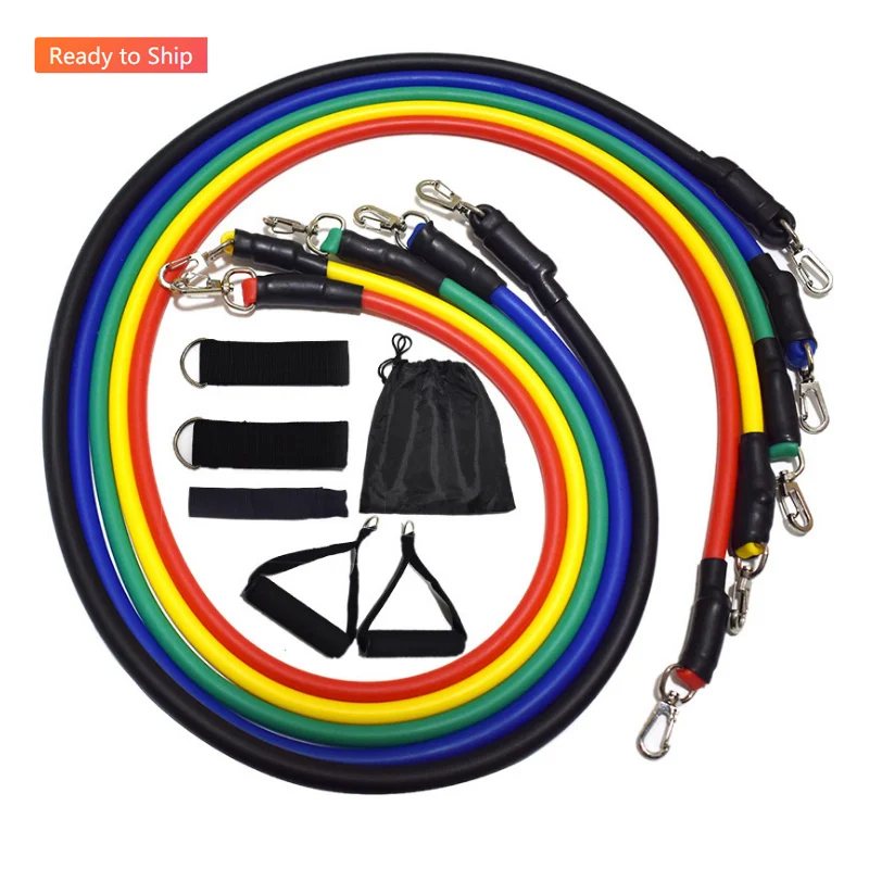 

Custom Logo Fitness Exercise 11 Pcs Latex Resistance Bands Training Yoga Gym Equipment Set, Orange,blue,black