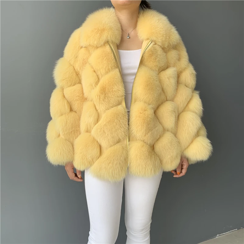 Custom Style Yellow Winter Coat Luxury Real Fox Fur Jacket Women - Buy ...