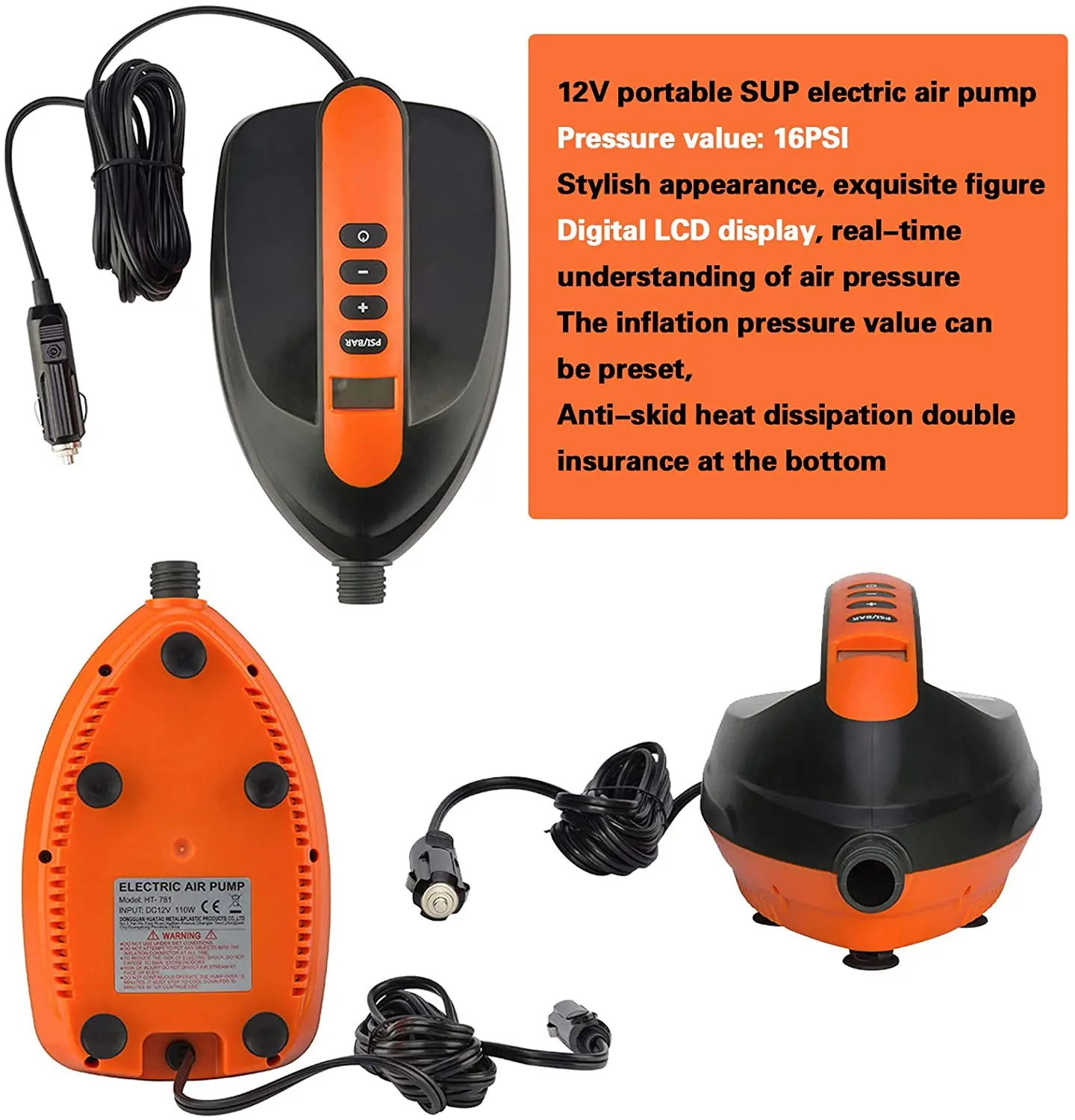 

12v surfing inflatable electric sup pump for inflatable SUP paddle board car lighter powered 16 psi air pump for sup inflator