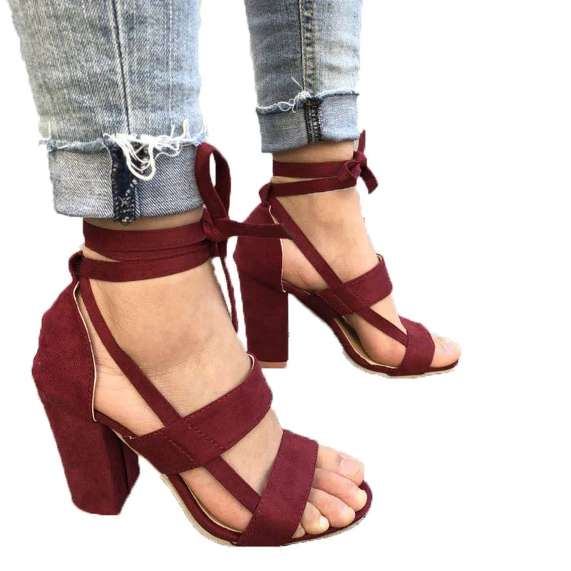

Summer Bandage High Heel Suede Sandals For Women Plus Size Shoes, 6 colors