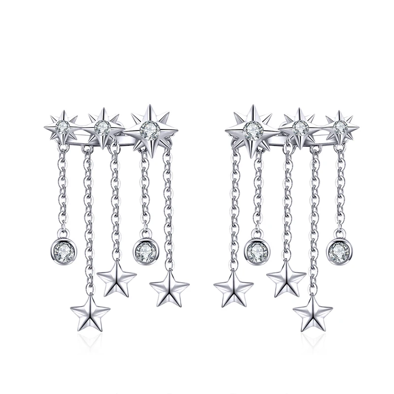 

fashion jewelry 2021 ear cuffs Shining star diamond tassel pendant silver 925 stud earrings jewelry women