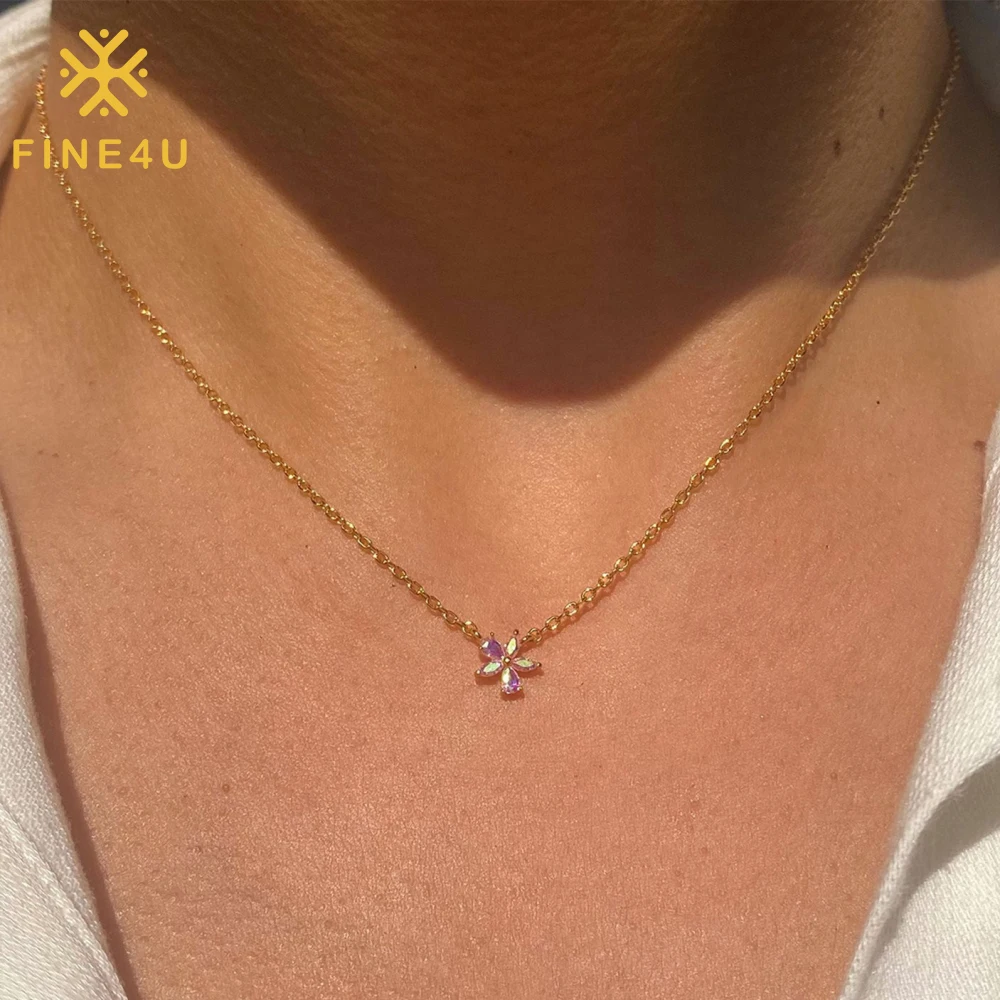 

Dainty Summer Fashion Jewelry Collares Para Mujer Cubic Zirconia Flower Necklace For Women