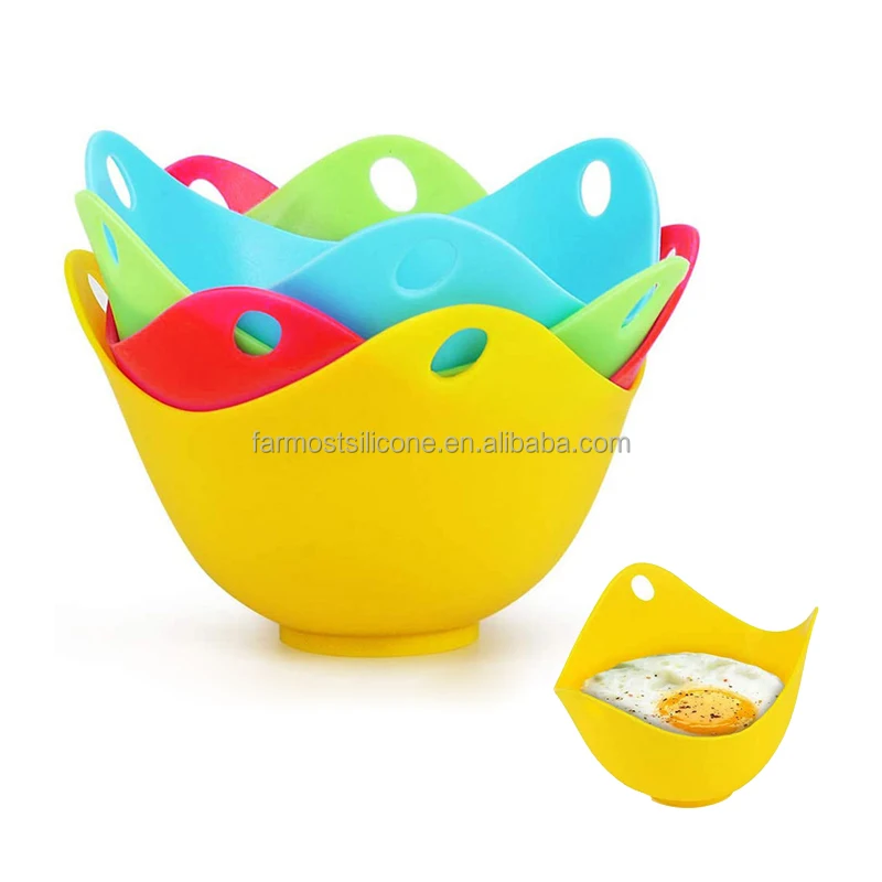 

Universal Food Grade Eco-Friendly Non-stick Egg Boiler Cooker Poaching Cup Silicone Egg Poacher with Holder, Blue, orange, red, green