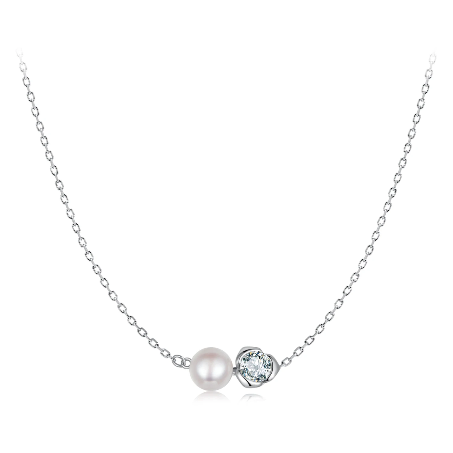 Factory Wholesale 925 Sterling Silver Freshwater Pearl 5mm Moissanite Fashionable Elegant Rose Moissanite Necklace