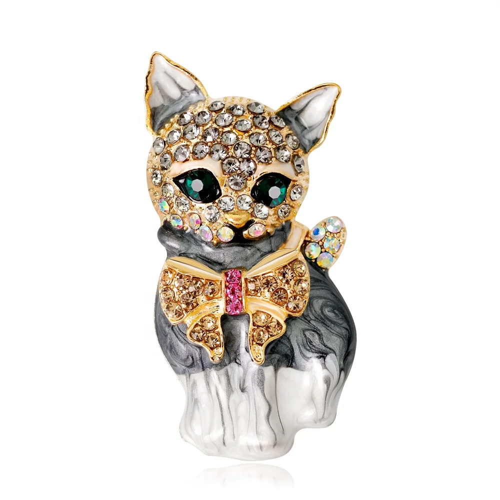 

Fashionable and Cute Animal Cat Rhinestone Dripping Brooch, Picture shows