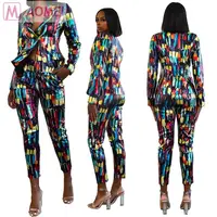 

A4015 best design colorful print leisure office suit 2 Piece Set Women Clothing Pants