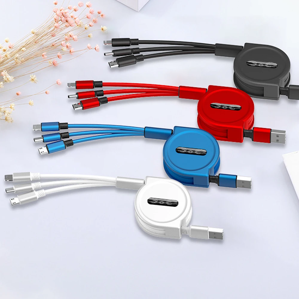 

Free Shipping 1 Sample OK FLOVEME New 3 in 1 Retractable USB Charger Cable Mobile Cell Phone Charging Cables, Black / white / red / blue