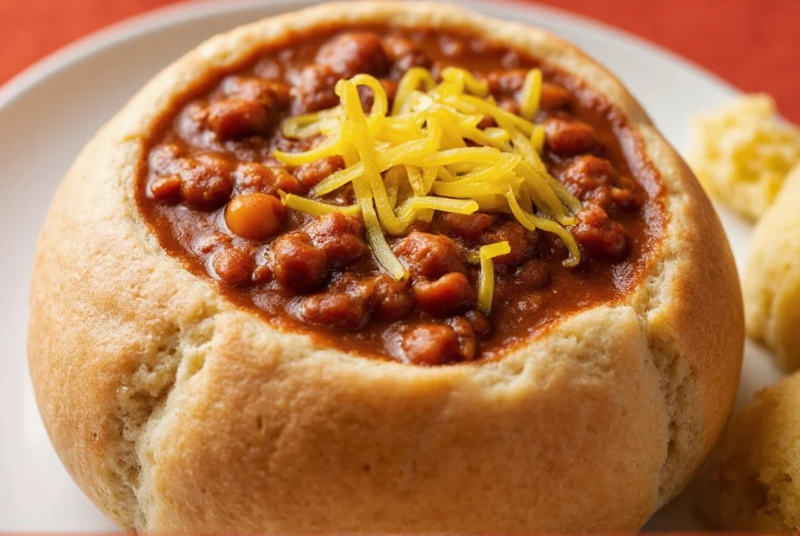 Vegetarisches Chili in Brot-Schale mit Corn Bread Beilage