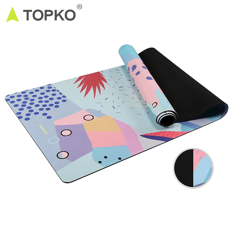 

TOPKO 1.5mm foldable yoga mat natural custom eco friendly digital printed microfiber suede rubber kids yoga mat dance mat