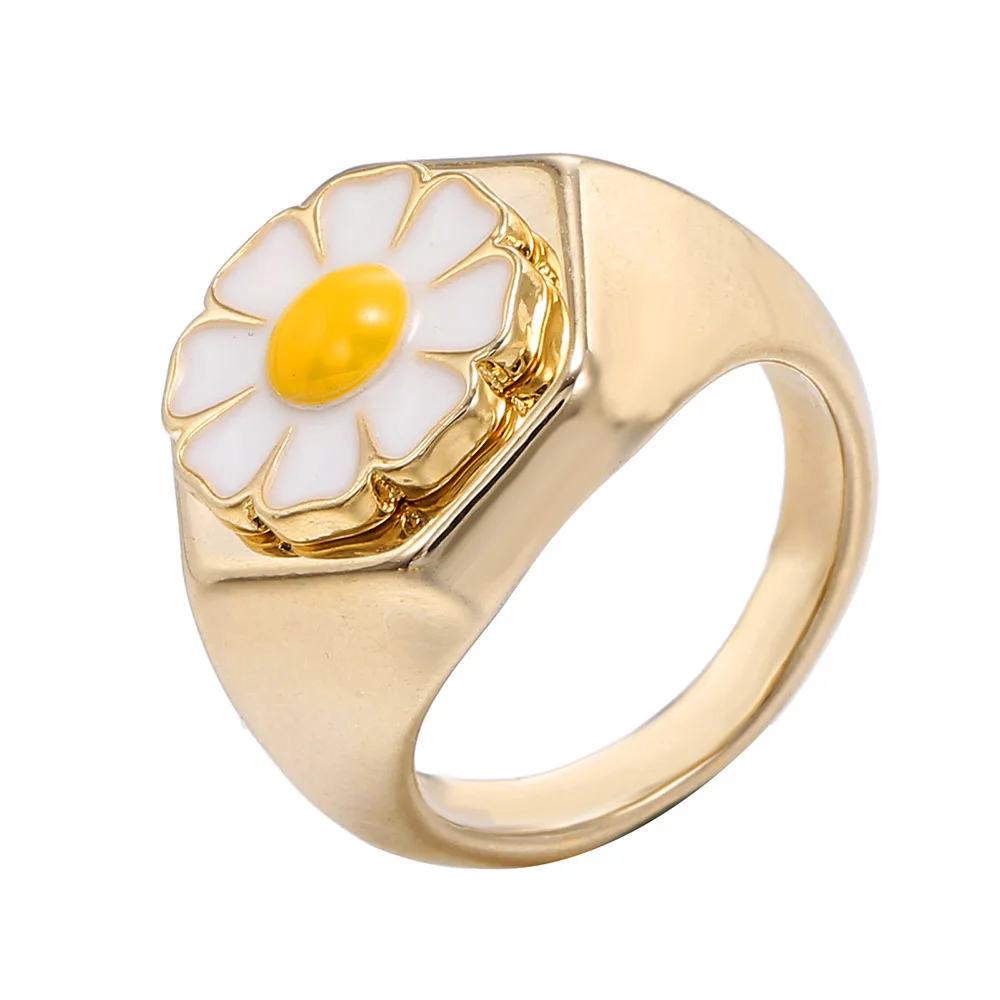 

Gold Color Metal Rings Korean Cute Enamel Daisy Tulip Heart Yin and Yang Rings Stainless Steel for Women Jewelry