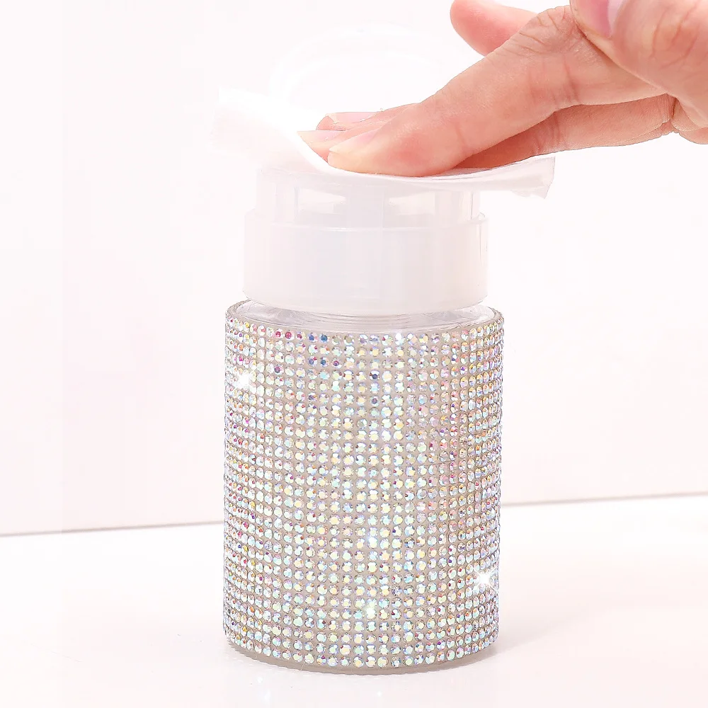 Portable Diamond Nails Liquid Empty Bottle New Pink Diamond Plastic Pressure Makeup Dispenser Small Empty Bottle Nail Supplies