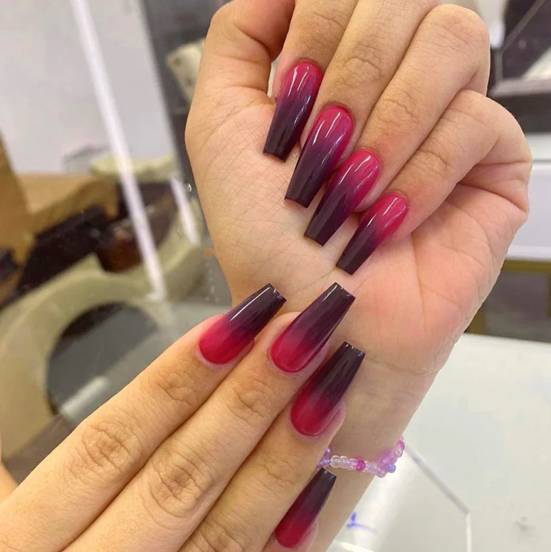 

Long ballerina press on nails hot purple black ombre press on nails full nail cover false