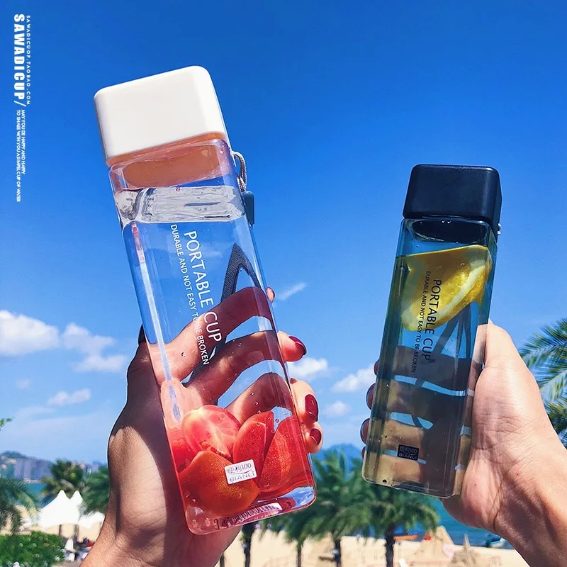 

Feiyou summer new square 480ml portable transparent juice milk bottle outdoor sports leakproof plastic drinking water bottle, Customized color