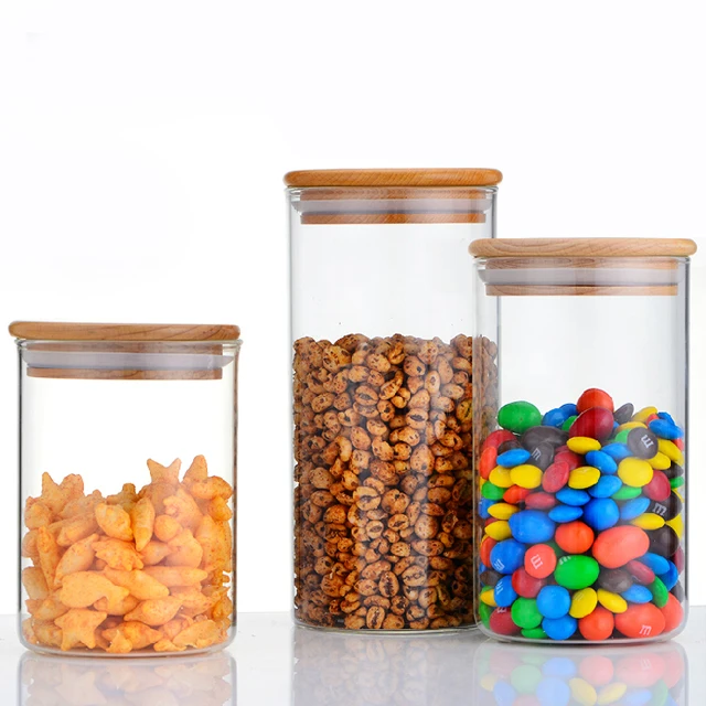 

Wholesale high quality borosilicate glass food storage jar round glass jars with lids