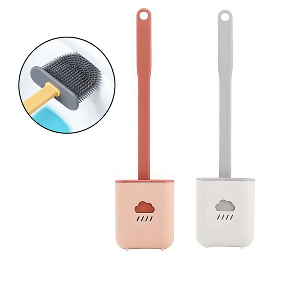 

Bathroom Kitchen Cleaning Brush Set Cloud Toilet Brush Silicone Wall-mounted Brush With Holder