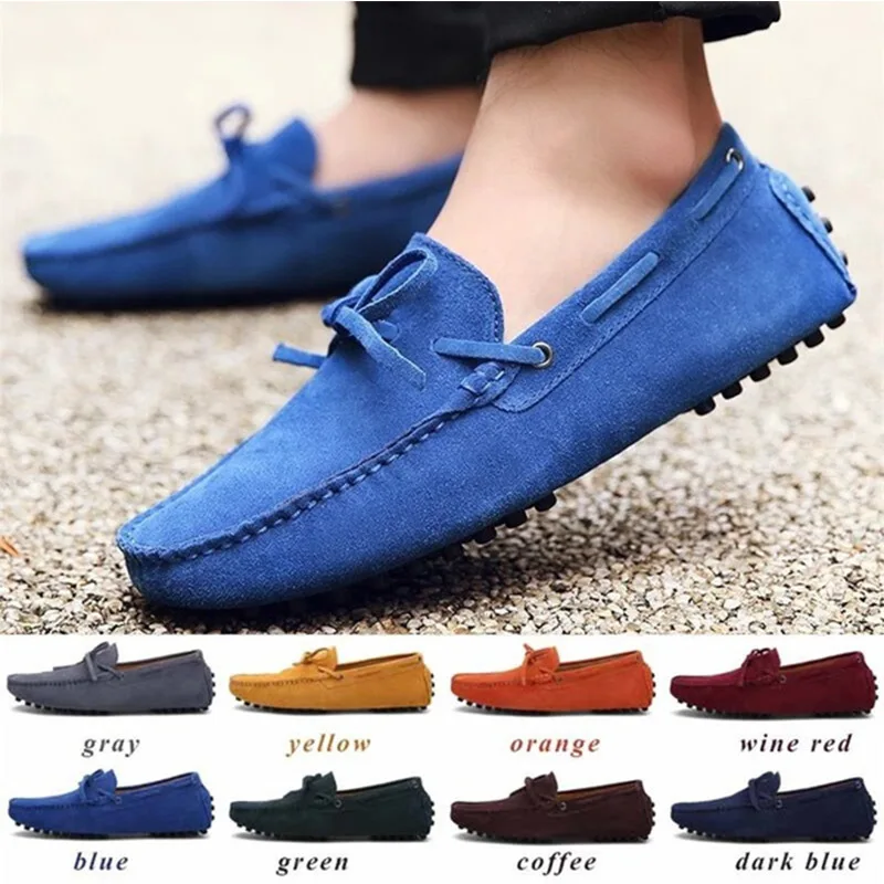 

Genuine leather men's slip-on casual shoes popular driver peas shoes Suede leather loafers, Black orange blue brown ---