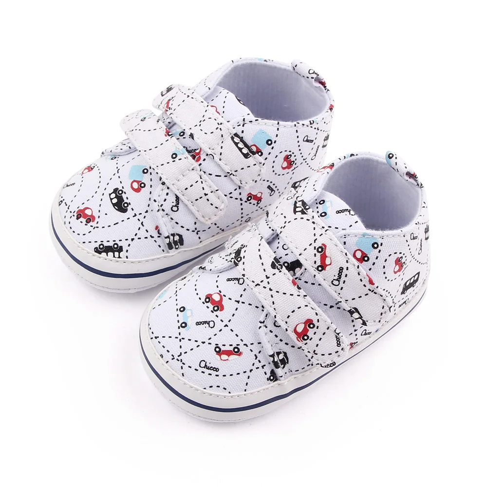 

Fashion Trend Cartoon Print Casual Hook & Loop Unisex Canvas Baby Shoes, White/grey/black