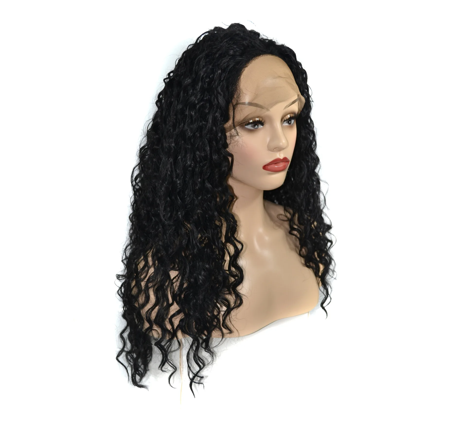 

Deep Roll African Lace Front Lace Women's Wig Cover Small Roll Front Lace Long Style Hair Wigs, Black