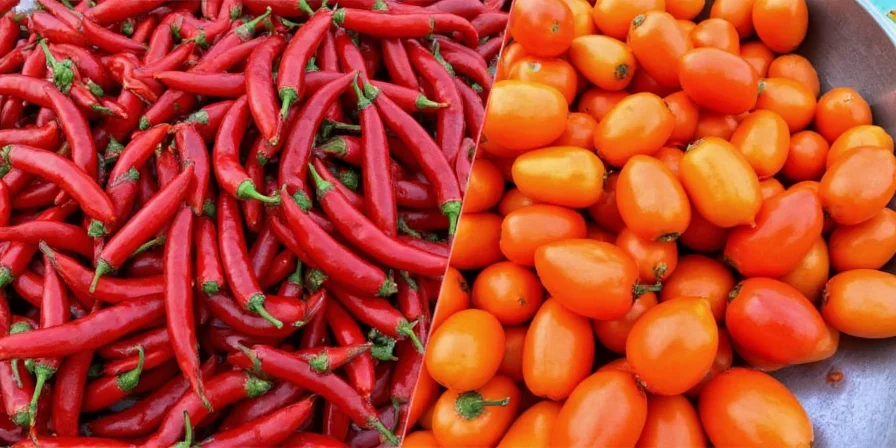 Comparison of red and green Fresno chilies side by side