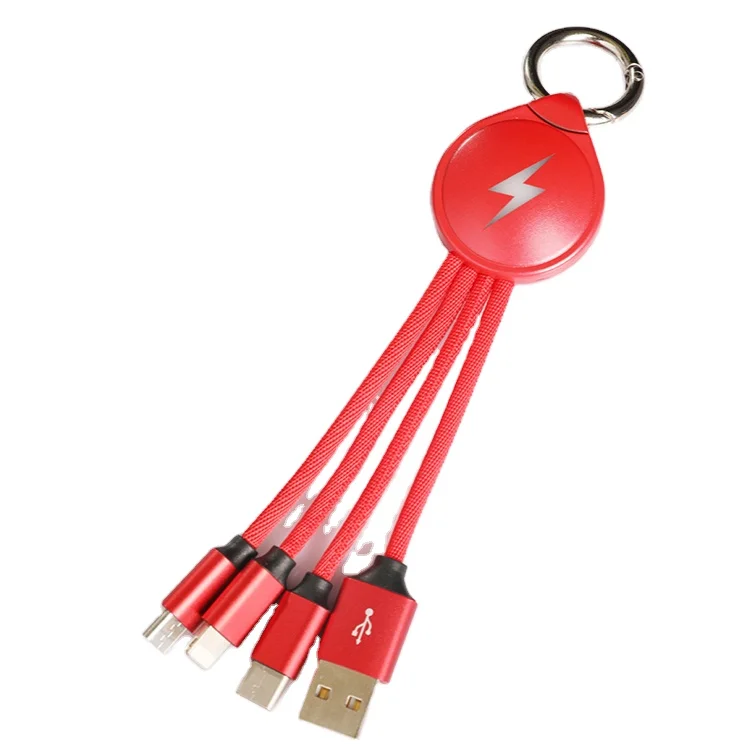 

Powerful fast charging cable keychain usb charger for cellphones 3 in 1 nylon keyring Mobile phone, Black red blue
