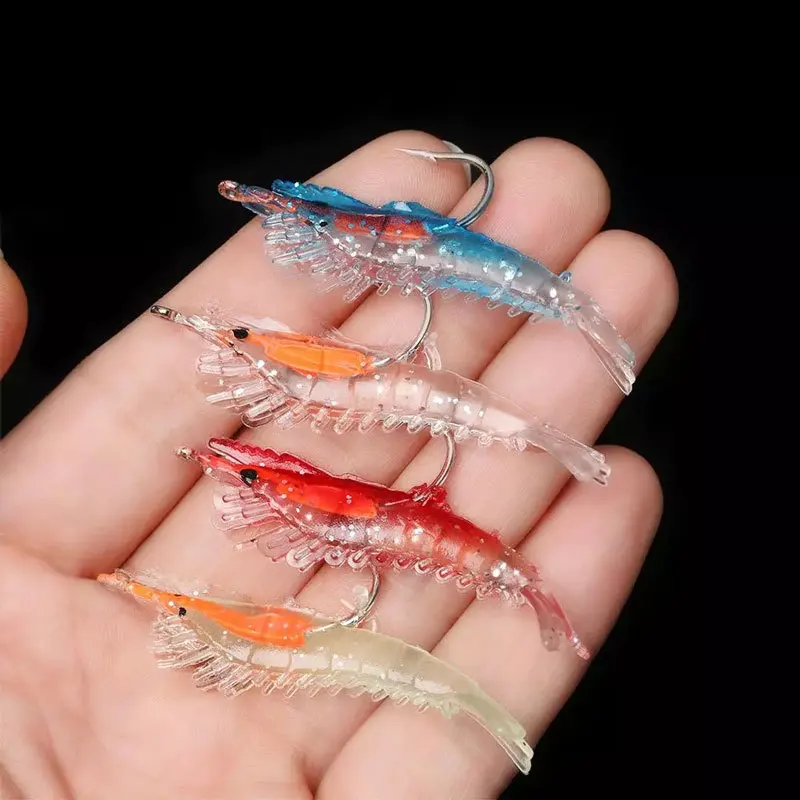 

SNEDA Factory Direct Sale 6cm 3g Soft Fishing Lures With Lead Head Hook PVC Plastic Bionic Shrimp Nightlight Soft Fish Bait, 4 colors