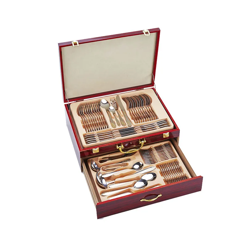 

Italian Collection 72pcs Silverware Serving Set Stainless Steel Flatware set With Wooden Case, Silver