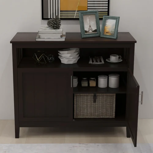 

Free Shipping Mdf Modern Kitchen Cabinets Door Storage Sideboard Buffet Server Cabinet-Brown Color 2 Shelves Classical Cabinets