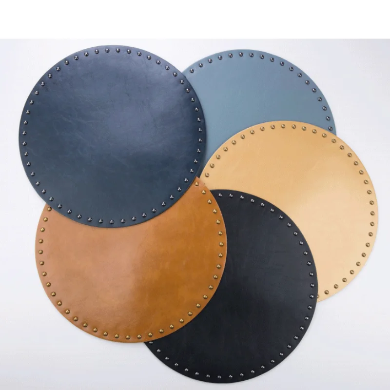 

Factory Stock Luxury Round Heat insulation PU Leather Table Placemat with Metal Button