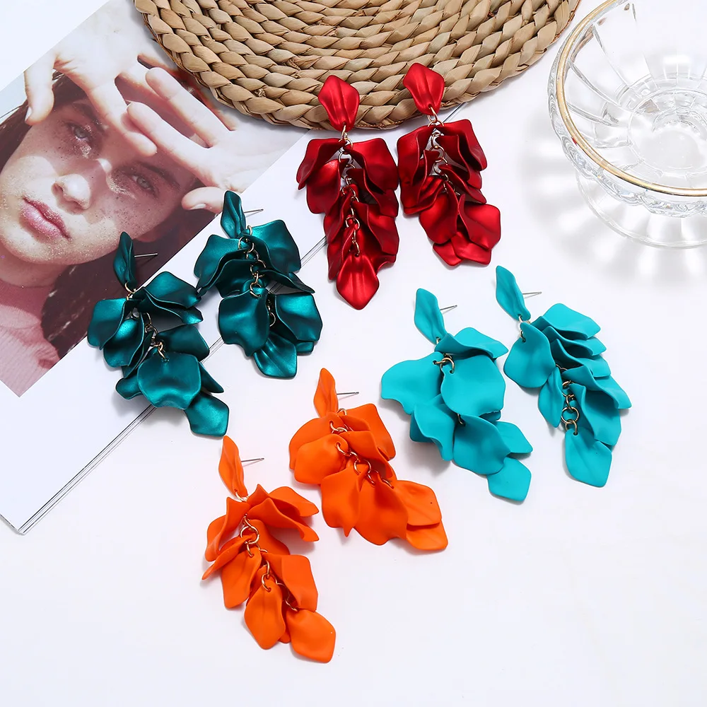 

Trendy New Fashion Multicolor Leaf Rose Flower Petal Earrings