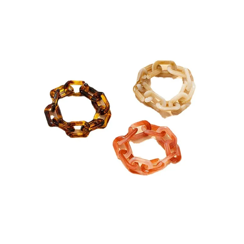 

3pcs European Hot Selling Geometric Cycle Chain Acrylic Rings set Women Tortie Resin Chain Link Ring