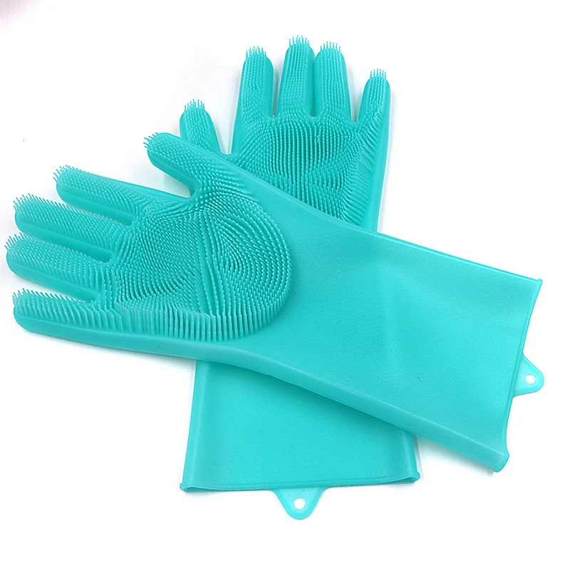 

New Heat-resistant Reusable Design Silicone Cleaning Brush Scrubber Gloves Magic Silicon Glove Dishwashing Gloves, Colorful