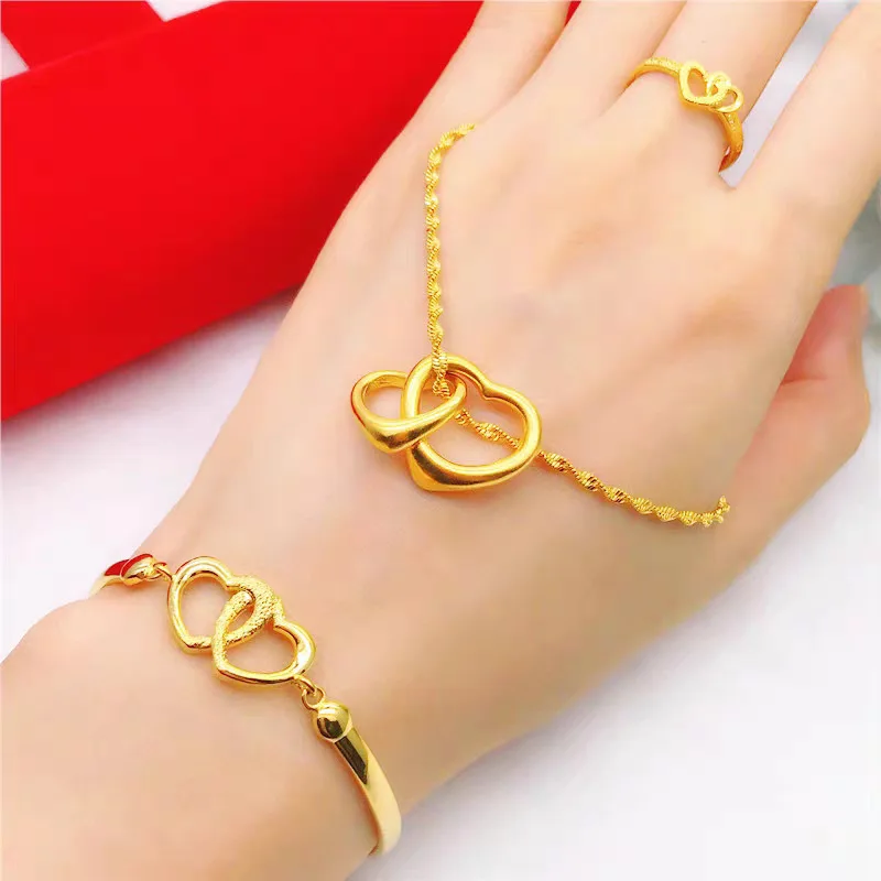 

Ladies Pure Copper Ring Necklace Set Brass Gold Plated Color Preservation Design Small Clavicle Chain