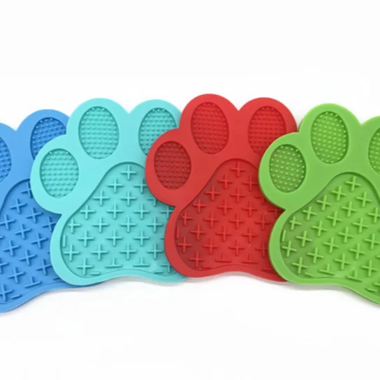 

factory wholesale silicone dog footprint shape dog lick pad suction pad slowly food bowl pet product