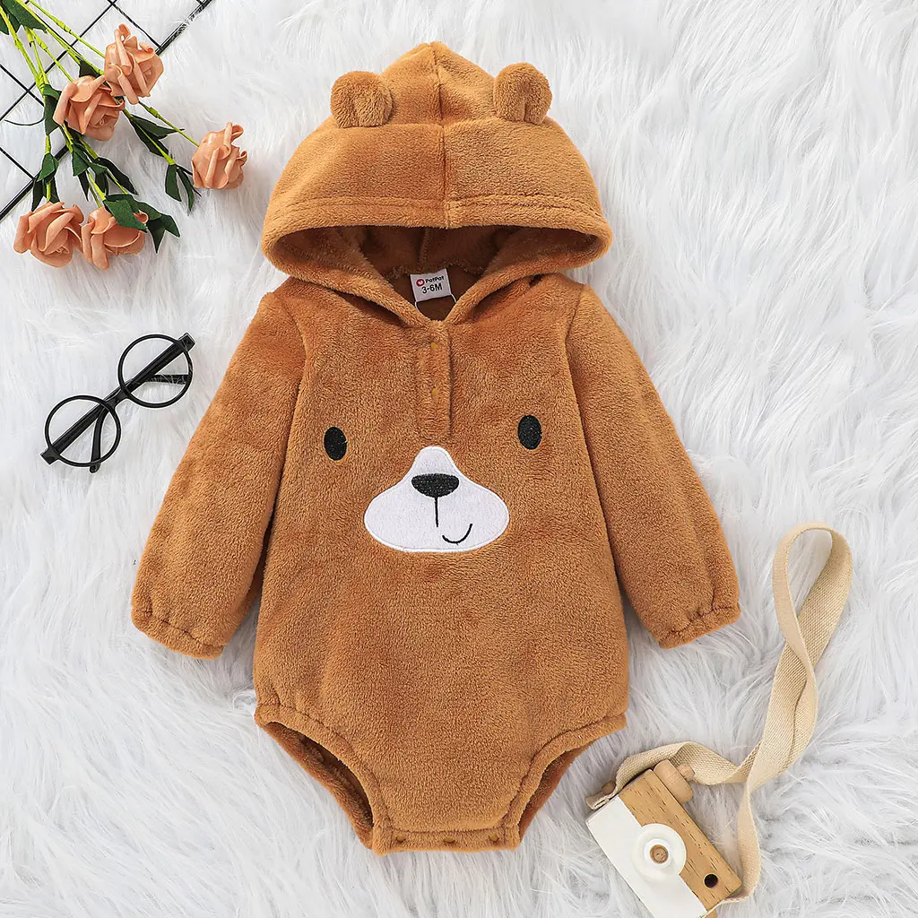 

Ins Trade Ultra Warm Fleece Hooded Baby Rompers Bear Ear Hooded Newborn Infant Rompers, Pic show