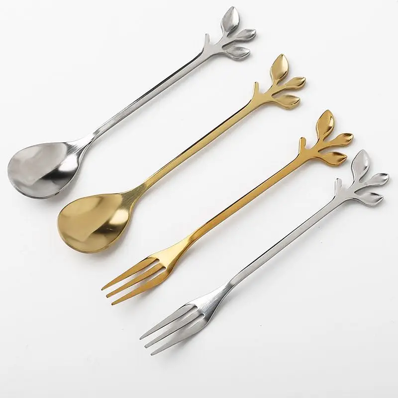 

Amazon New Arrivals Stainless Steel Branch Leaf Mini Coffee Spoon Fruit Spoon For Ice Cream Cake