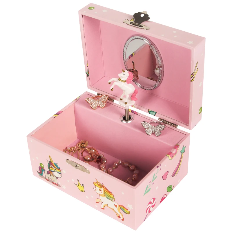 

Ever Bright 5 inch without drawer cute unicorn hand crank music box wooden for Christmas