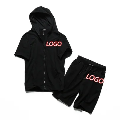 

summer custom designer cotton with zipper sweatsuits short 2 piece pants sets men clothing, Customized color