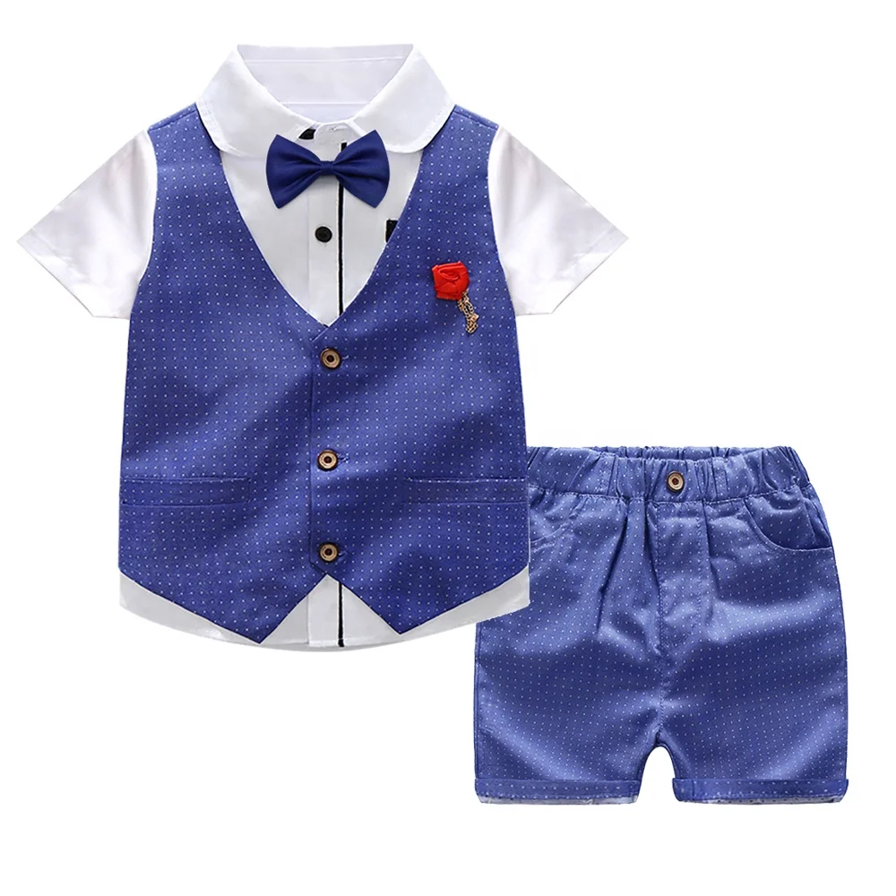 

Gentleman Outfits Kids Shirt Vest Pants 3 Piece Suit Formal Dress for Wedding Party Wear Short Tuxedo Boy's Clothing Sets, Wine, blue, black
