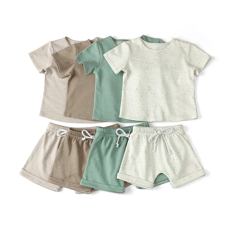 

Summer Wholesale Baby Clothes Shorts Outfit Cotton Fabric O-neck Soft Girl Baby Sets Sweatsuit, Picture