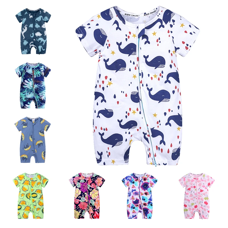 

Wholesale summer cotton short sleeve o-neck flower print newborn baby romper jumpsuit baby clothes, As picture