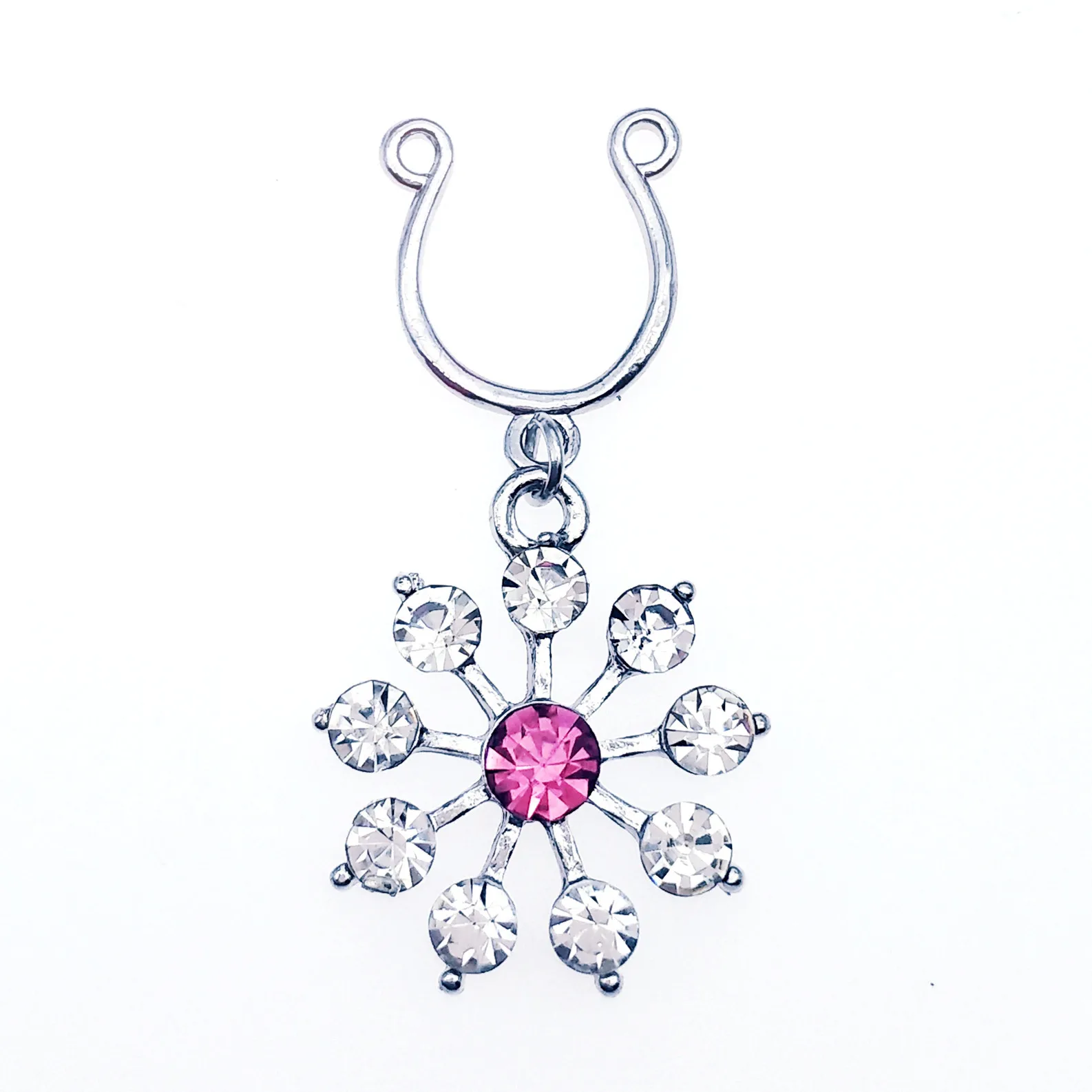 

Wholesale adjustable Non Piercing jewelry Sexy gemstones flower pendant stainless steel Nipple ring