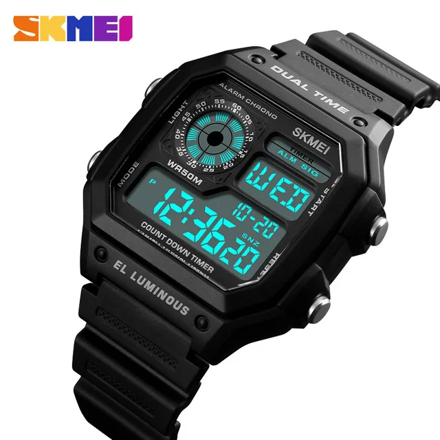 

SKMEI 1299 unique black gents digital watch exclusive PU Strap Waterproof Multi function vintage sports relogio musculino