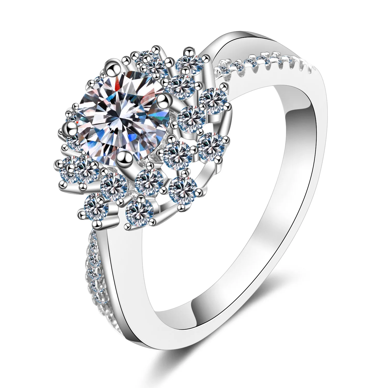 

Fashion S925 Sterling Silver Ring for Women 80 cent Moissanite ring Sunflower Wedding Party Jewelry Wholesale